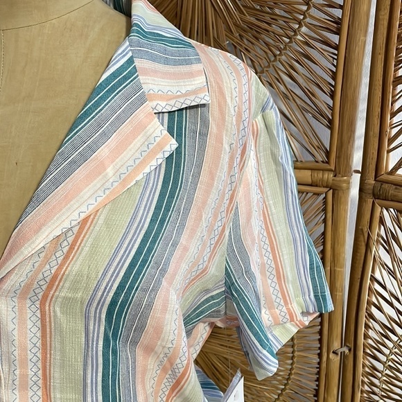 Retro Top 90s Style Button Small Stripe Cottage Vtg Knot Yellow NEW Vylette - Picture 4 of 14